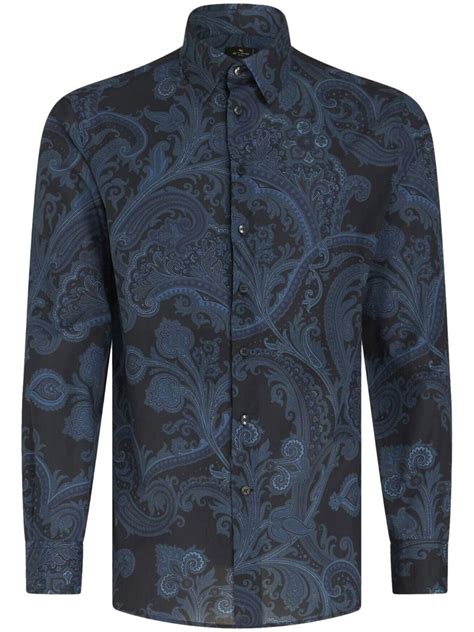 Etro Paisley Print Long Sleeve Shirt Blue Farfetch