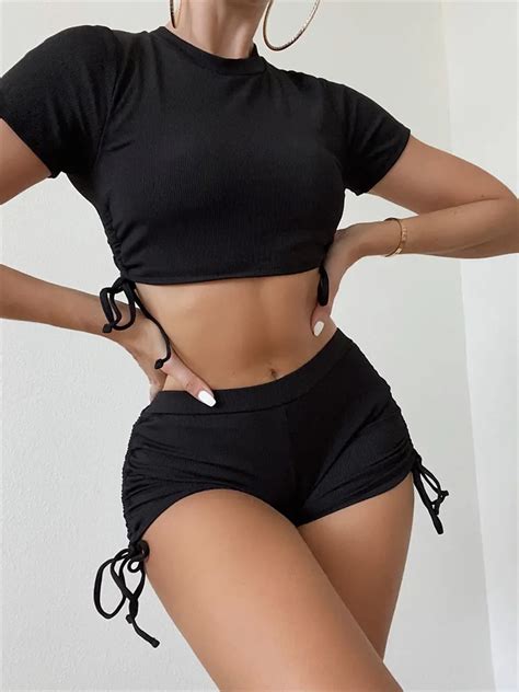 Sexy Bikini Traje De Ba O Negro Boxer Pantalones Bikinis Conjunto Traje