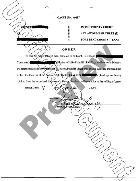 Dallas Texas Order Of Dismissal US Legal Forms