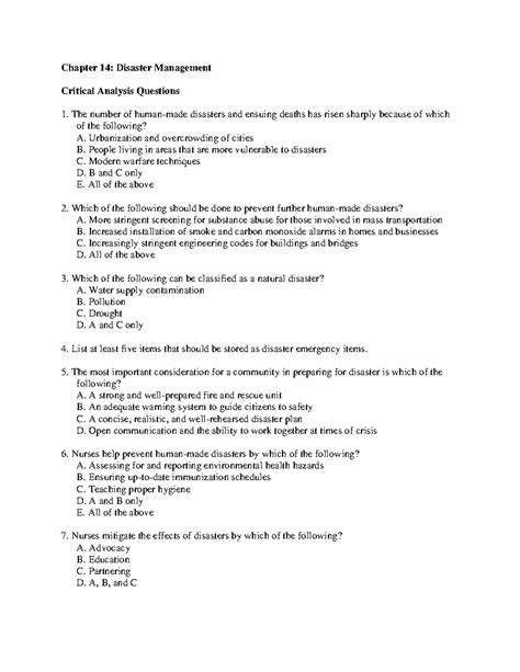 Disaster Managment Questions Chapter 14 Disaster Management Critical