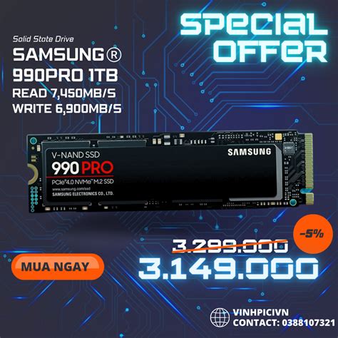 Ổ Cứng Ssd Samsung 990 Pro 1tb Gen4 X4 M 2 2280 Đọc 7450mb S Ghi