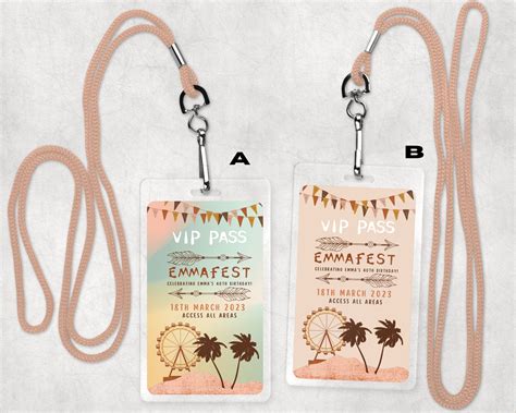 Personalised Digital Festival Vip Pass Fits In Lanyard Pouch I Edit You Print At Home