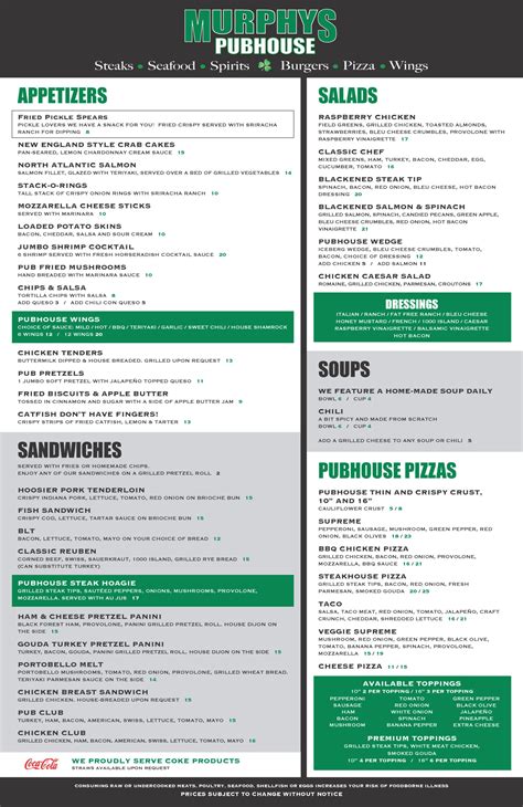 MPH South Menu - Murphy's Pubhouse South