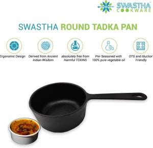 Swastha Cast Iron Material Tadka Pan Round Black Colour Tadhkapan