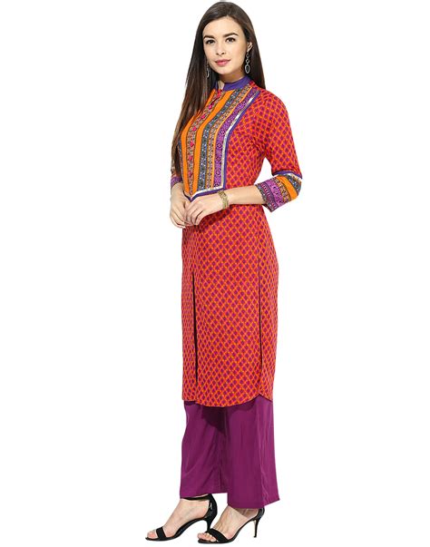 Buy Jaipur Kurtis Pure Cotton Complete Set Of Orange Kurta And Purple