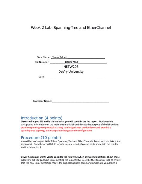 Netw W Tevon Talbert Week Lab Spanning Tree And Etherchannel