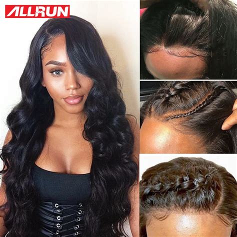 Allrun Body Wave Peruvian Human Hair Wigs 360 Lace Frontal Wig Lace Front Non Remy Short Bob