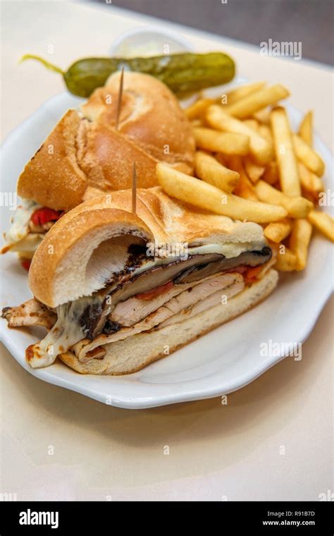 Grilled Portobello Mushroom Chicken Sandwich With Balsamic Vinaigrette Roasted Red Peppers And