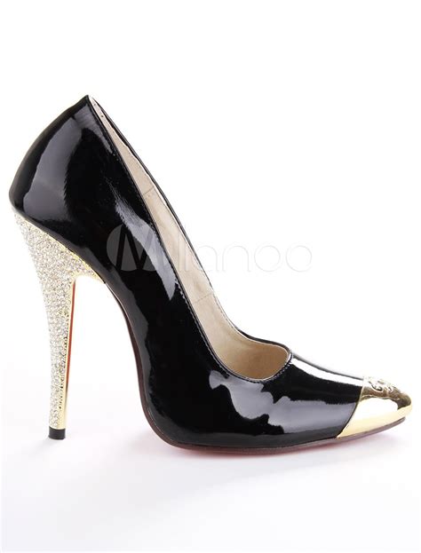 Black Patent Leather Rhinestone Pointed Toe Womens Sexy High Heels