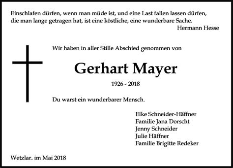 Traueranzeigen Von Gerhart Mayer Vrm Trauer De