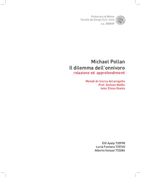 Relazione il dilemma dell'onnivoro fornita dall' università di milano