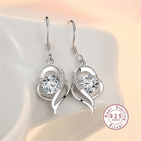 Trendy 925 Sterling Silver Heart Shape Geometric Crystal Designer