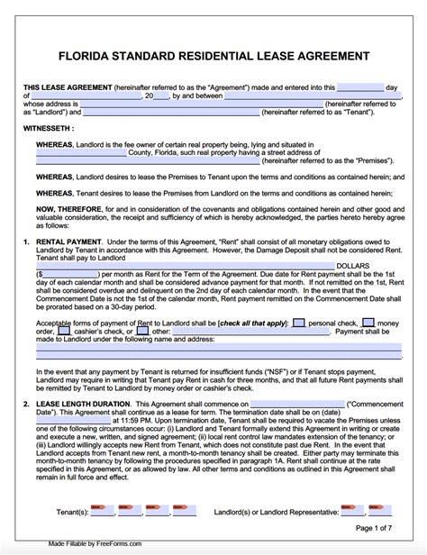 Free Florida Rental Lease Agreement Templates Pdf Word