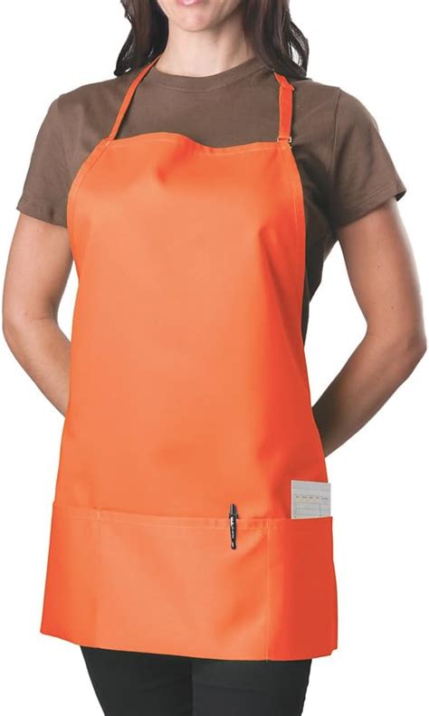 Orange Adjustable Bib Apron 3 Pocket Kitchen And Dining