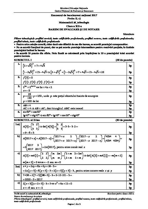 Examenul De Bacalaureat Na Ional Proba E C Matematic