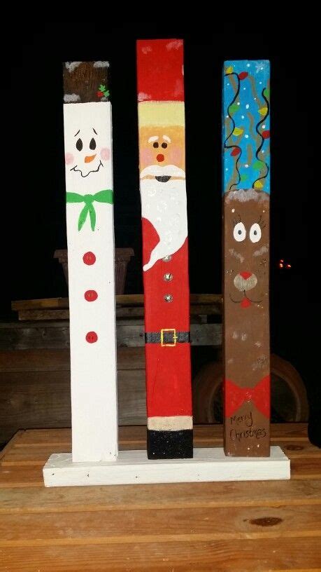 Painted Snowman Santa And Reindeer 2 X 4 Boards Christmas Signs Wood