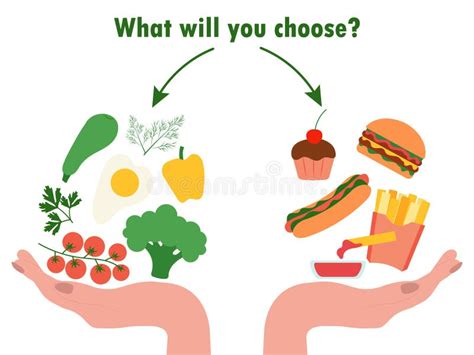 Choice Of Food Healthy And Unhealthy Diet A Woman S Hand Holds Vegetables Healthy Food And