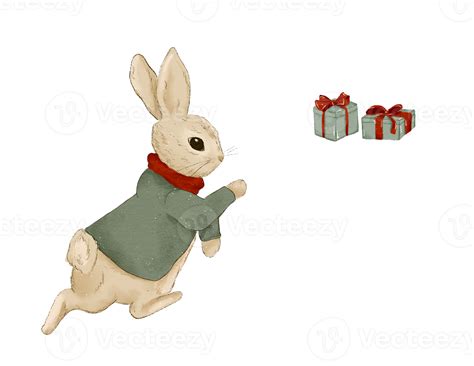 Free An Illustration Of A Christmas Rabbit In The Classic Christmas