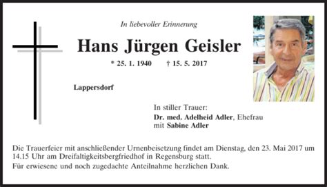 Traueranzeigen Von Hans J Rgen Geisler Mittelbayerische Trauer