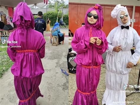 Viral Aksi Nyeleneh Cewek Cosplay Jadi Pocong Ungu Saat Bagi Bagi