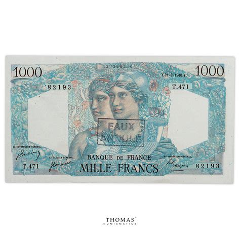 Banknote France 1000 Francs Type 1945 Minerve Et Hercule