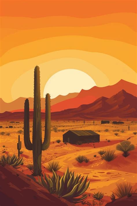 a desert scene with a cactus in the foreground в 2024 г