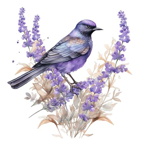 Premium Ai Image Lavender Bird Watercolor Illustration Lavender Clipart