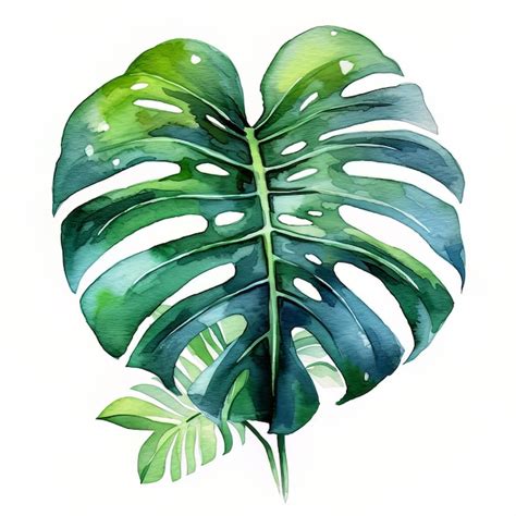 Premium AI Image | A watercolor painting of a monstera leaf.