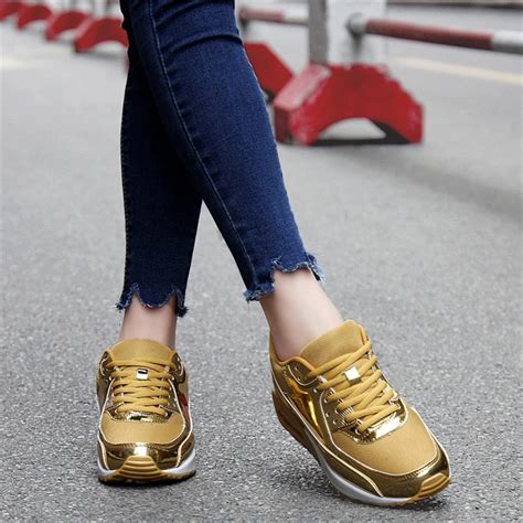 Luxury Fashion Women Sneakers Golden Mesh Breathable Air Sport Shoes