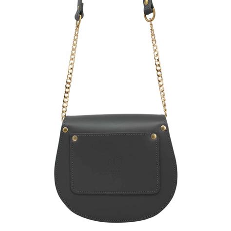 Mini Victoria Full Grain Grey Leather Crossbody Saddle Bag With Gold