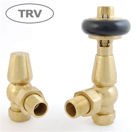 West Faringdon Thermostatic Valves Un Lacquered Brass Angled 10mm Radiator Valves