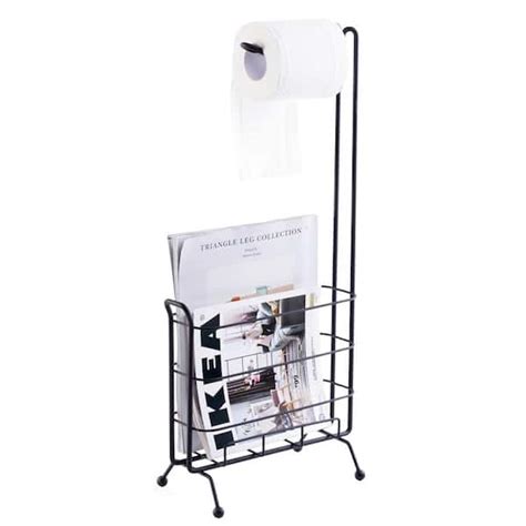 Basicwise Metal Toilet Paper Holder With Magazine Rack In Black