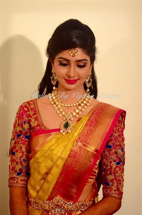 Traditional Southern Indian Bride Aishwarya Wears Bridal Silk Saree And Jewellery For Her