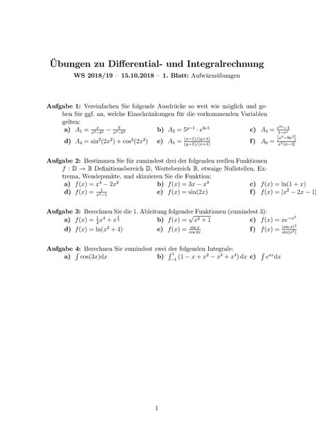 Blatt Ubungen Zu Differential Und Integralrechnung Ws