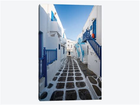 Blue Alley In Mykonos Greece Canv Canvas Art Print Matteo Colombo