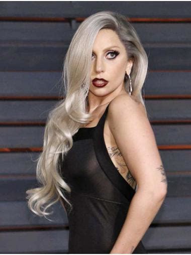 Wavy Platinum Blonde Lace Front Long Without Bangs Lady Gaga Wigs