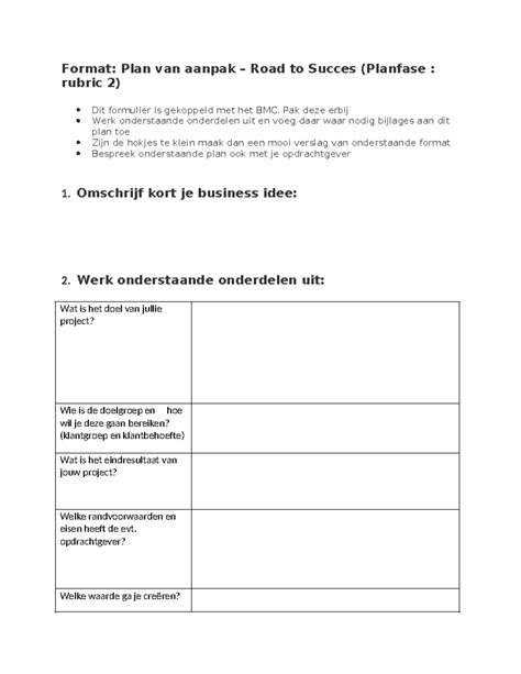 Format Plan Van Aanpak Format Plan Van Aanpak Road To Succes