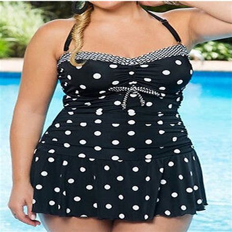 Belleziva Sexy Halter Neck Padded Underwire Polka Dot Bowknot Plus Size Women Swimsuit In Body