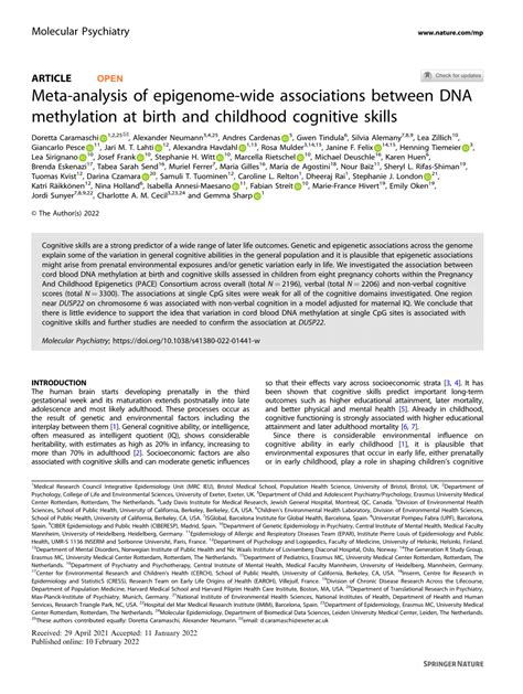 Pdf Meta Analysis Of Epigenome Wide Associations Between Dna