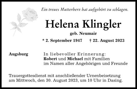 Traueranzeigen von Helena Klingler Allgäuer Zeitung