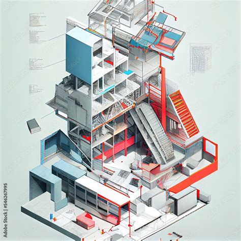 3d architecture exploded diagram illustration Stock Illustration ...