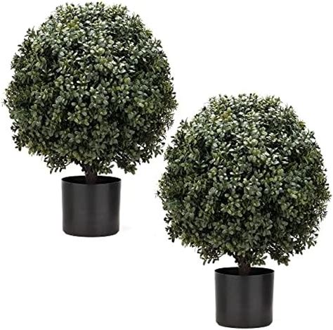 Amazon Kissilk 2 Pack Artificial Boxwood Topiary Ball Tree Bushes