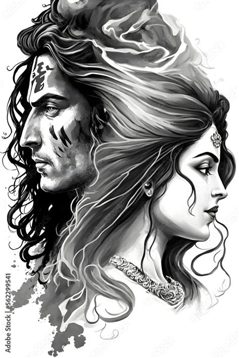 Fototapeta Lord Shiva And Parvati Illustration Maha Shiva Ratri