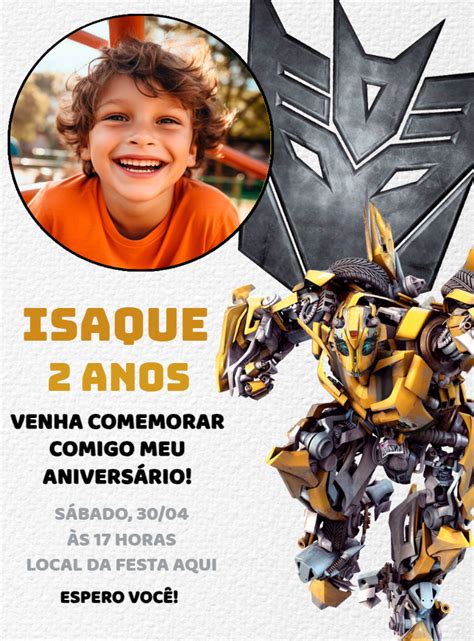 Convite Aniversário Transformers foto Edite grátis nosso