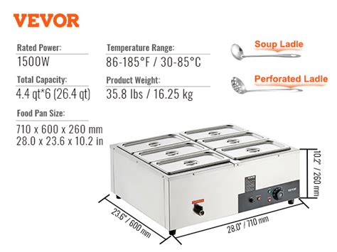 Vevor Edelstahl Buffetwärmer Speisewärmer 1500 B 6 X 8 8 L Buffetbehälter 176 X 325 X 150 Mm