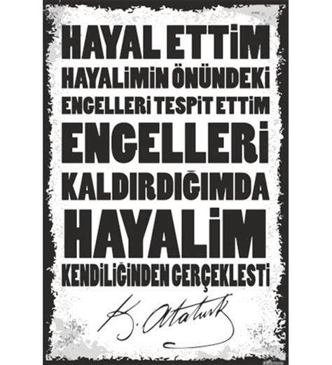 Mustafa Kemal Atatürk Motivasyon Sözleri Retro Ahşap Poster