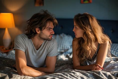 Premium Photo Two People Sitting In Bed And Talking