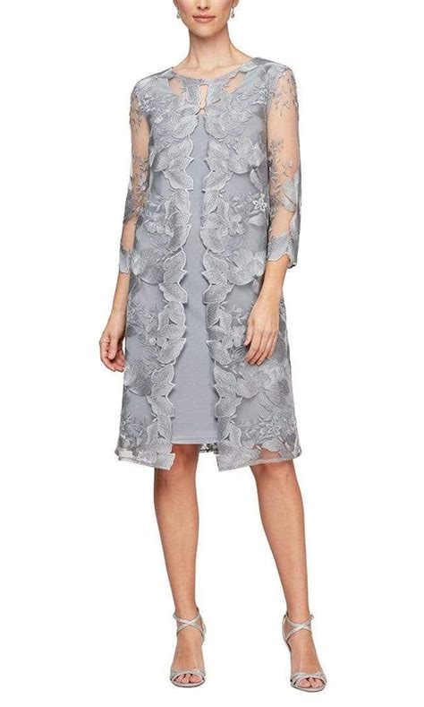 Alex Evenings 81122202 Embroidered Lace Mock Jacket Jersey Dress