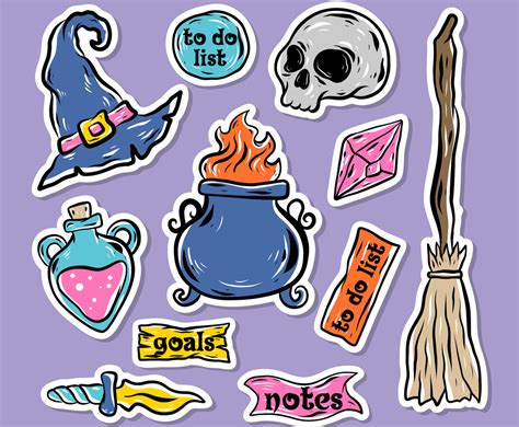 Magical Themes Journal Page Hand Drawn Sticker Collection