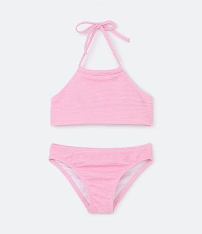 Bikini Infantil con Frente Sencillo con Textura Talle 5 a 14 años